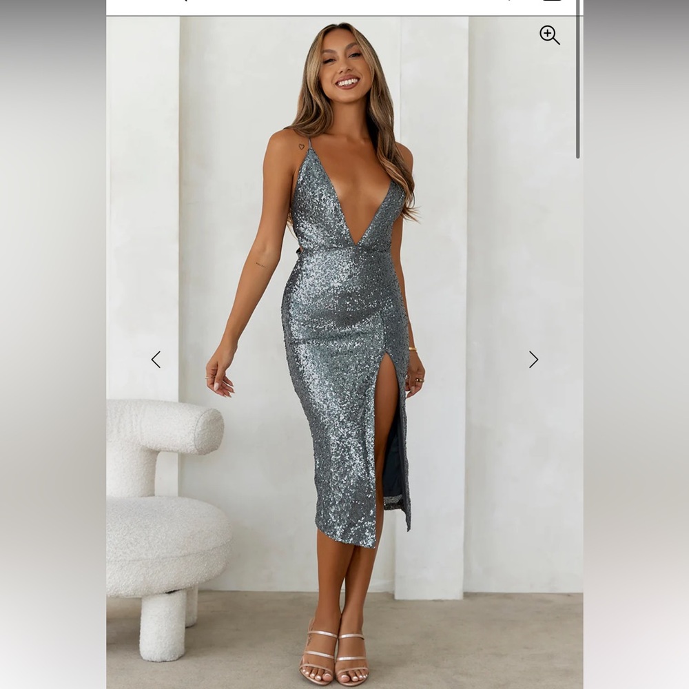 Hello Molly Sparkling Silver Backless Dress